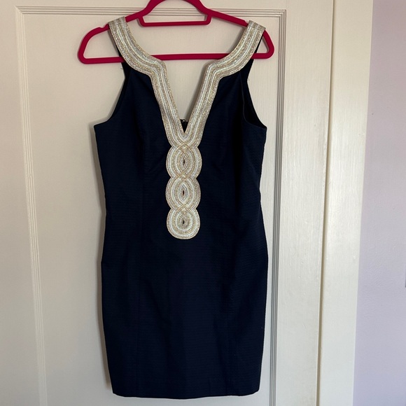 Lilly Pulitzer Dresses & Skirts - Lilly Pulitzer Navy Dress with Silver and Gold Detailing